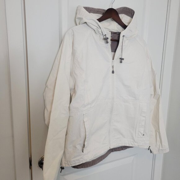 Women's Cabelas Jacket Full Zip 100% Cotten Hooded Off White Sz XL Lightweight - Picture 3 of 8